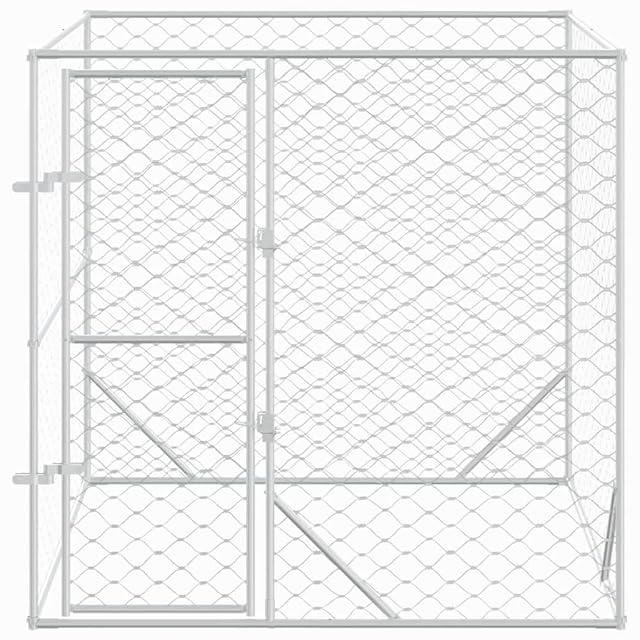 Foto 7 de 7 de Camerina Perrera de Exterior Acero galvanizado Plateado 2x2x2 m Jaula Perro Grande Casa Perro Exterior