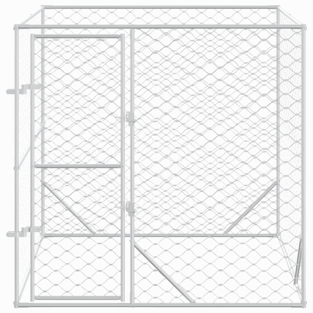 Toshilian Chenil d'extérieur pour Chien, Enclos Niche Cage pour Chien Métal Argenté 2x2x2 m Acier galvanisé