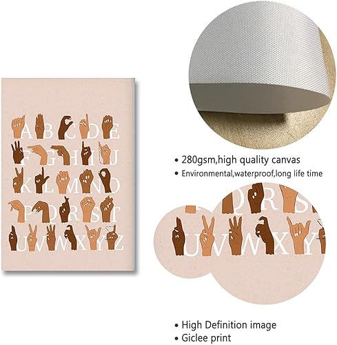Miniatura 2 de Arte de pared de lenguaje de señas americano, póster inspirador ABC alfabeto, educación, impresiones en lienzo, cuadro vintage de nación, pintura a