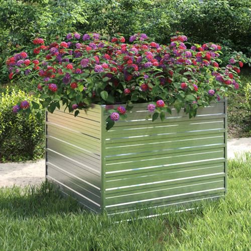 Garten-Hochbeet 100x100x77 cm, verzinkter Stahl, silbernes Metall für Gemüse, Kräuter und Blumen, robuste Pflanzgefäße