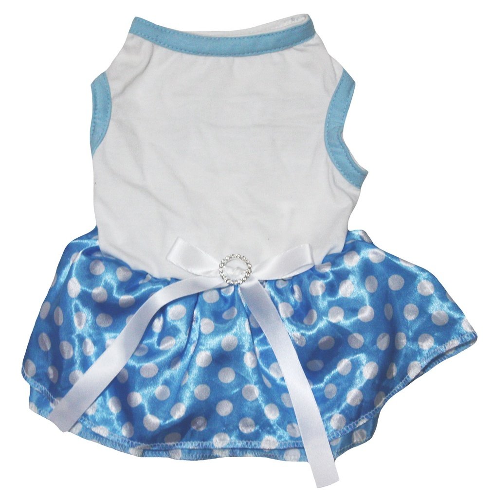 Chiot vêtements robe bleu clair à pois blancs pour petit chien