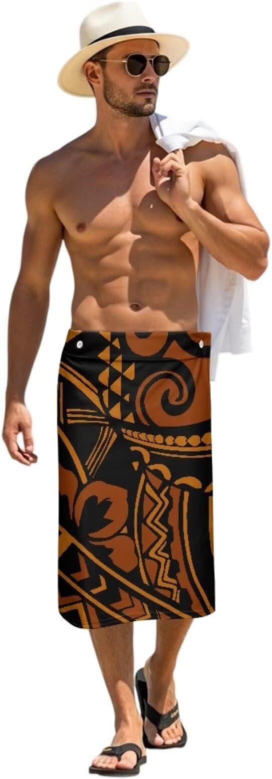 Men's Polynesian Pareo Hawaiian Wrap Skirt Tropical Beachwear Cover-Up Pacific Island Ethnic Print