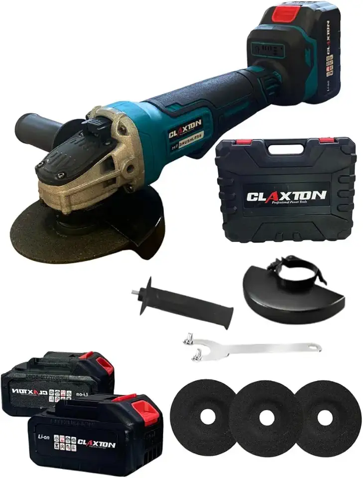 CLAXTON Esmerilhadeira Sem Fio com Bateria 21V 4.0Ah 2 Baterias Brushless Lixadeira Angular Profissional 850W 3 Discos 4-1/2” (115/125mm) 11000rpm