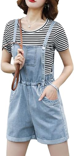hitomin♡さん⭐︎デニムサロペット+レースレイヤードショートブルゾン Amazon | [ShuMing]サロペット レディース ショートパンツ