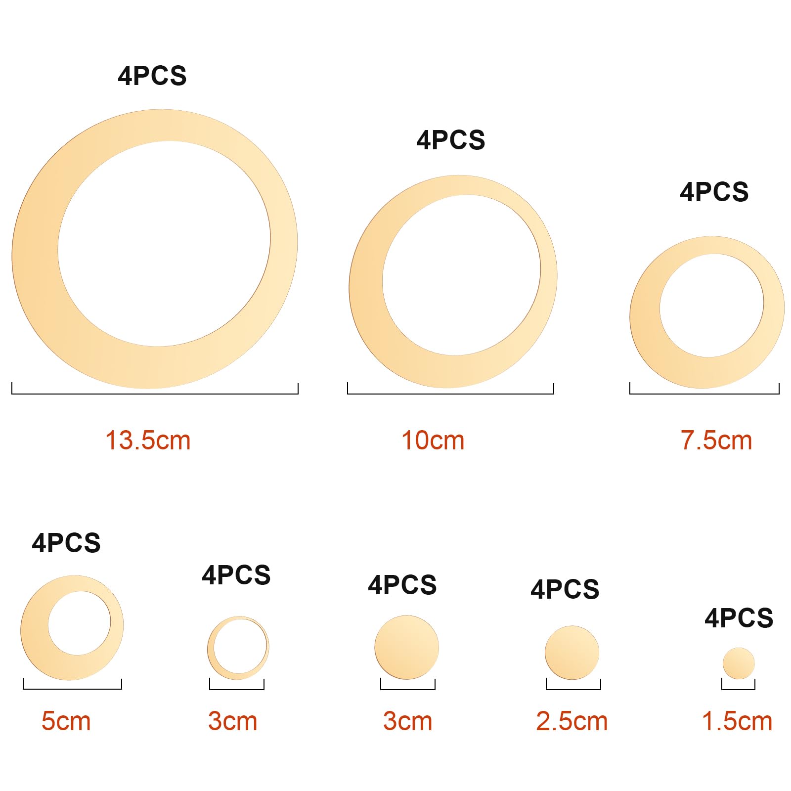 32 Pieces Removable Circle Wall Mirror Sticker Round Decal Acrylic Setting for Home Living Room Bedroom Decor, 1.5-13.5 cm (Gold)