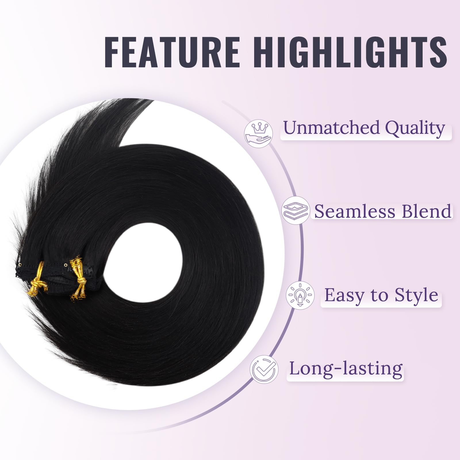 Fshine Lisci Capelli Clip Estensioni Dei Capelli Umani Reale Capelli Veri 22 Pollici Extension Lisce 150G Lisci Capelli Nero Naturale Extension Veri 7 Pezzi Full Head Double Weft Extension Clip 1B