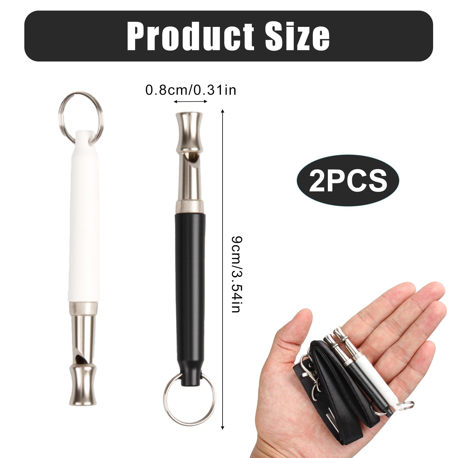 2 Pcs Sifflet Ultrason Chien, Sifflet Ultrason Chien Anti Aboiement, Sifflet Chien Rappel, Sifflet de Dressage Professionnel, Rappel Pet Accessoires (Noir et Blanc)