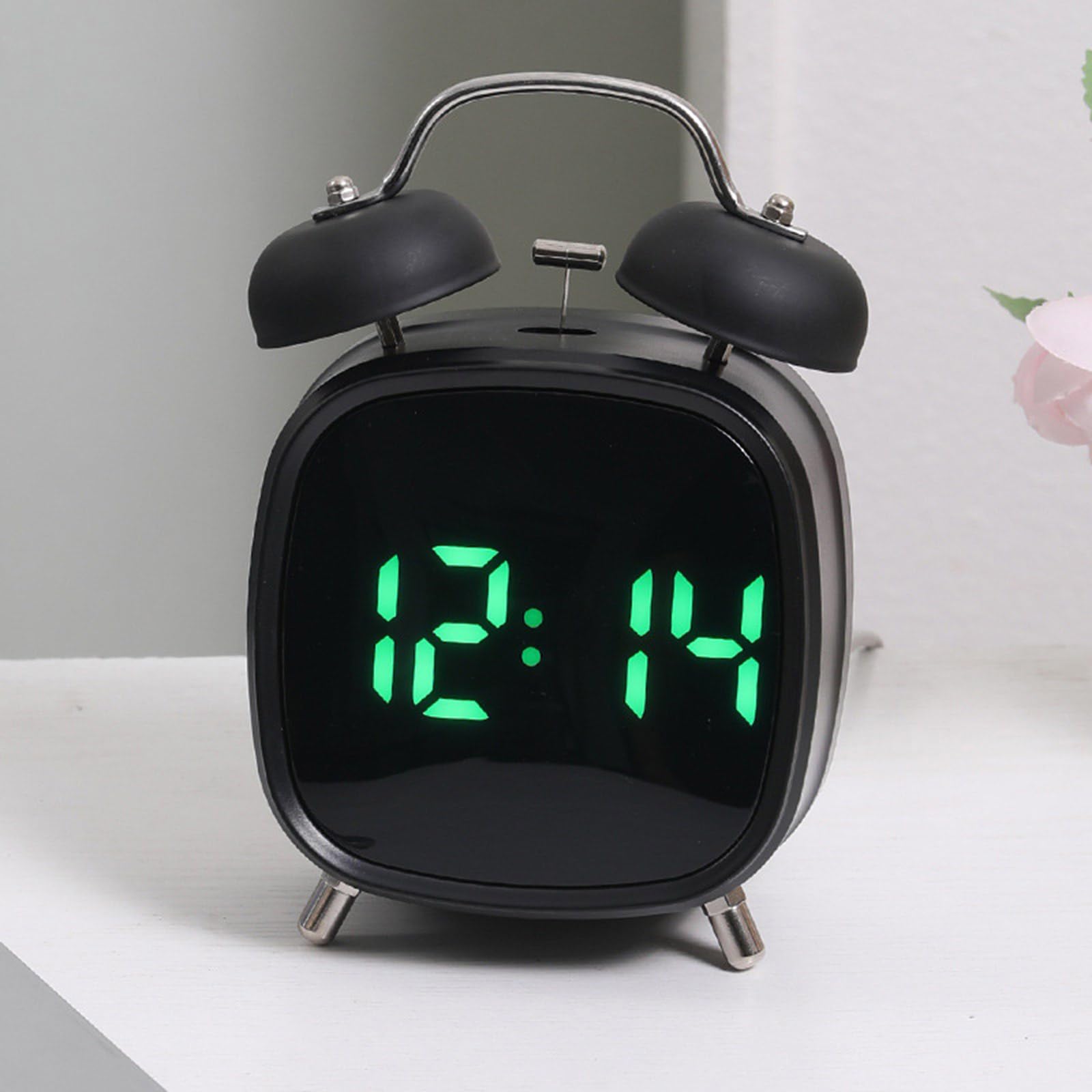 Reloj despertador digital de doble campana, alarmas de escritorio, pantalla regulable, fácil de leer, diseño de sonido progresivo, reloj despertador digital retro