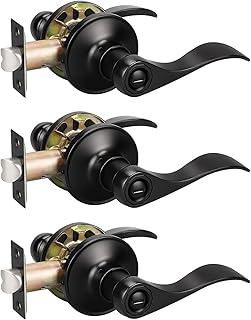 KNOBWELL 3 Pack Privacy Door Lever Lever Door Handle Thumb Turn Lock Inside for Bedroom or Bathroom with a Matte Black Finish, Reversible for Right or Left Side