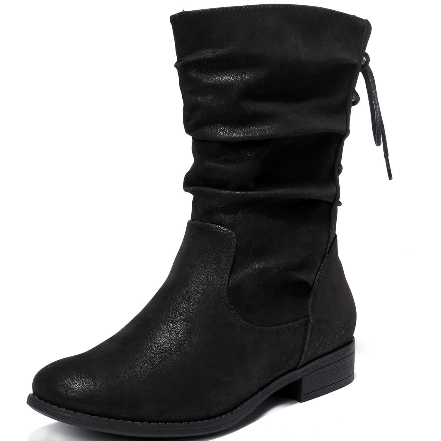 Luoika Womens Wide Width Ankle Boots - Low Heel Side Zipper Slouchy Mid Calf Boots Short Booties