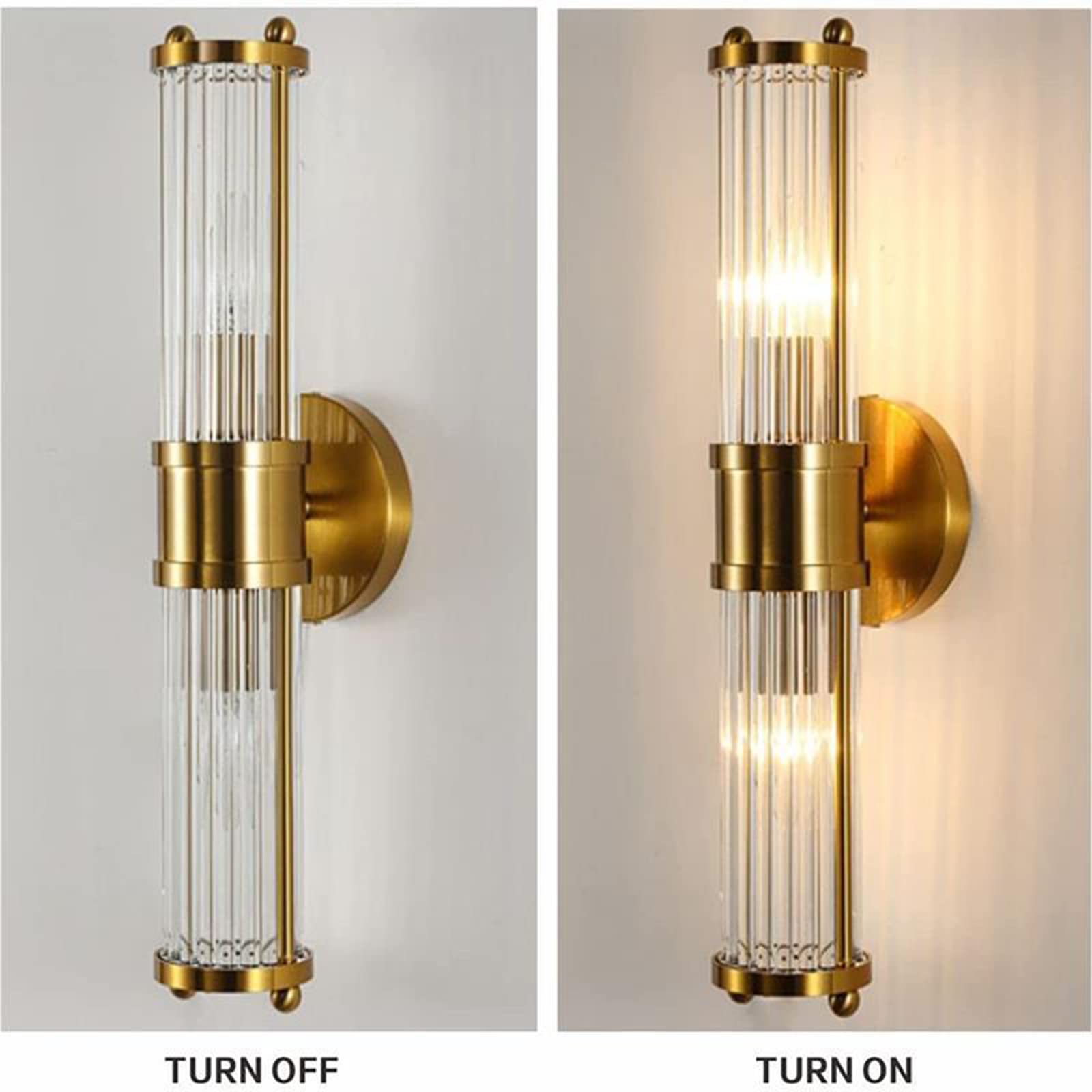 Messing Gold Kristall Wandleuchte,Kristallglas Licht & Gold Sockel Wandlampe,Wandleuchte Innen für Wohnzimmer,Badezimmer (2-flammig)