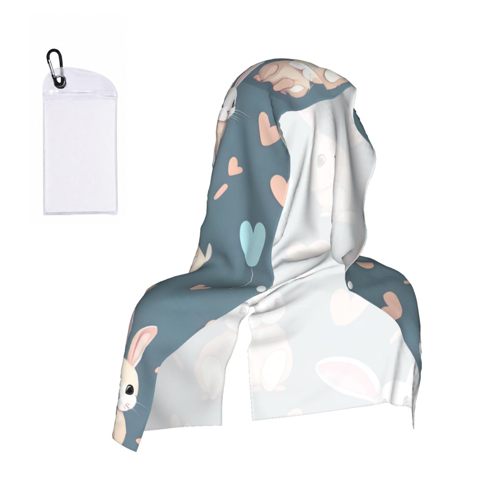 CNTDBU Cartoon cute bunny Cooling Towel Hooded-Instant Chill Neck Cover for Sports, UV Cooling Rag for Running Gym