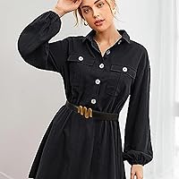 Vista 266 de Cinturón de cuero clásico con hebilla de metal para mujer con vestido de jeans Aah-negro-clásico