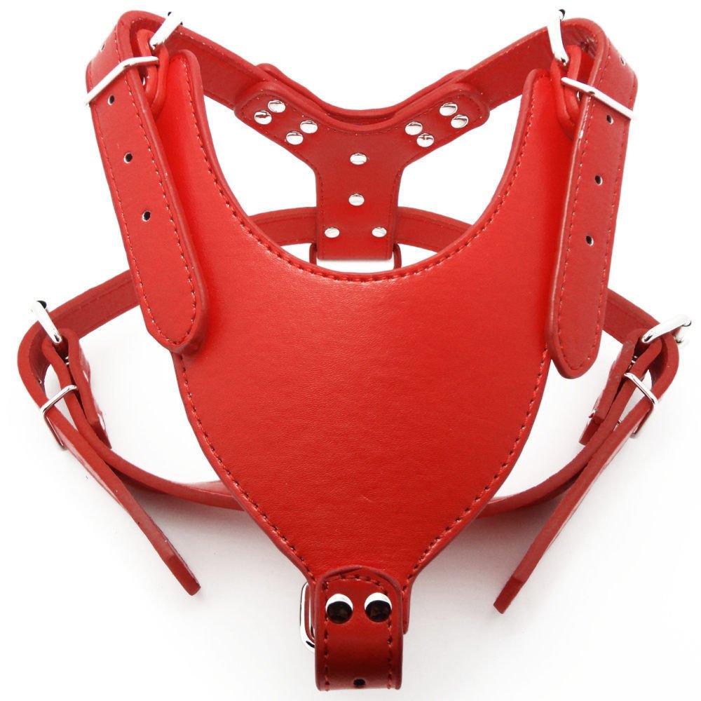 Benala Soft Leather Pet Dog Pulling Walking Harness Medium to Large for Bulldog Terrier Pitbull Harness Chest 26-34" Adjustable (Red,One Size)