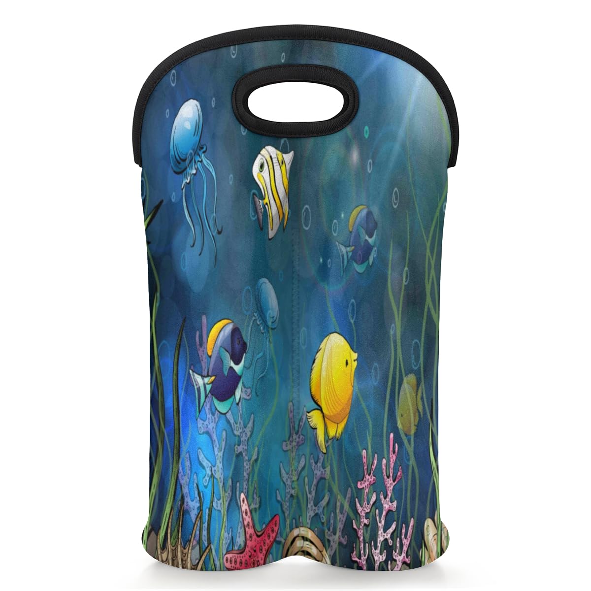 Aglebo Fish Coral Shell 2 Bottle Wine Carrier Tote Bag Insulated Wine Bottles Neoprene Bag with Secure Carry Handle Portable Wine Cooler Bag for Travel Picnic Beach