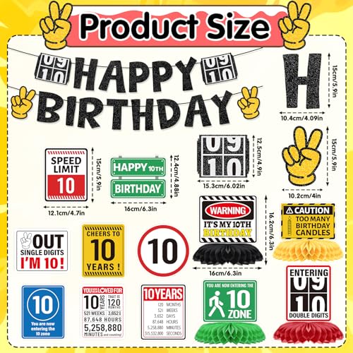 Image of 10th Birthday Decorations for Boys Girl, 14PCS 10 Year Old Happy Bday Banners with Hanging Swirls Party Decoration out Single Digits I'm 10 Honeycomb Centerpiece Decor