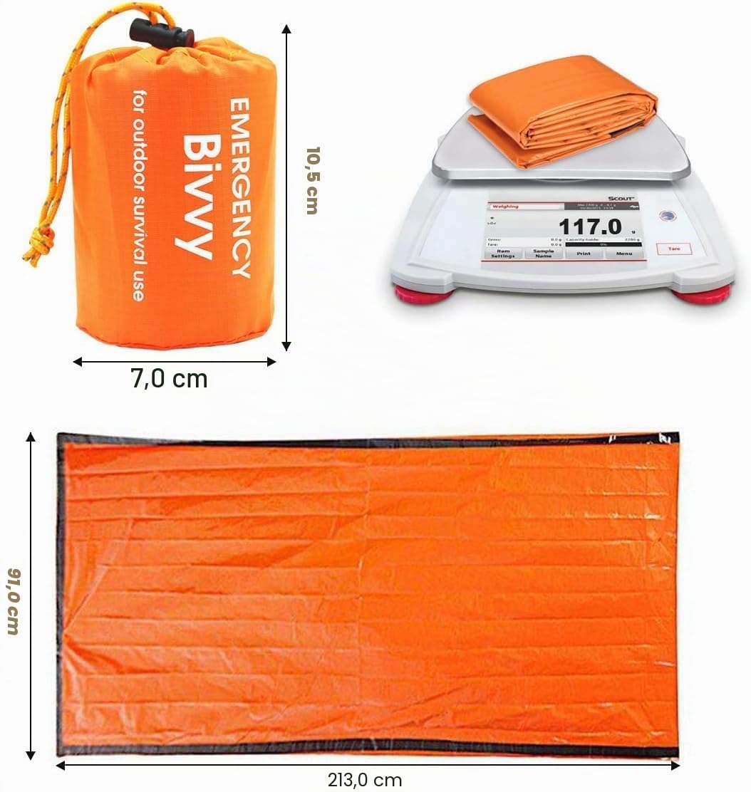 Saco de Dormir Emergencia, Mantas Termica de Aluminio, Saco de Dormir de Supervivencia de Emergencia, Manta de Rescate, Manta de Emergencia Reutilizable, Manta termica Supervivencia (1, Naranja)