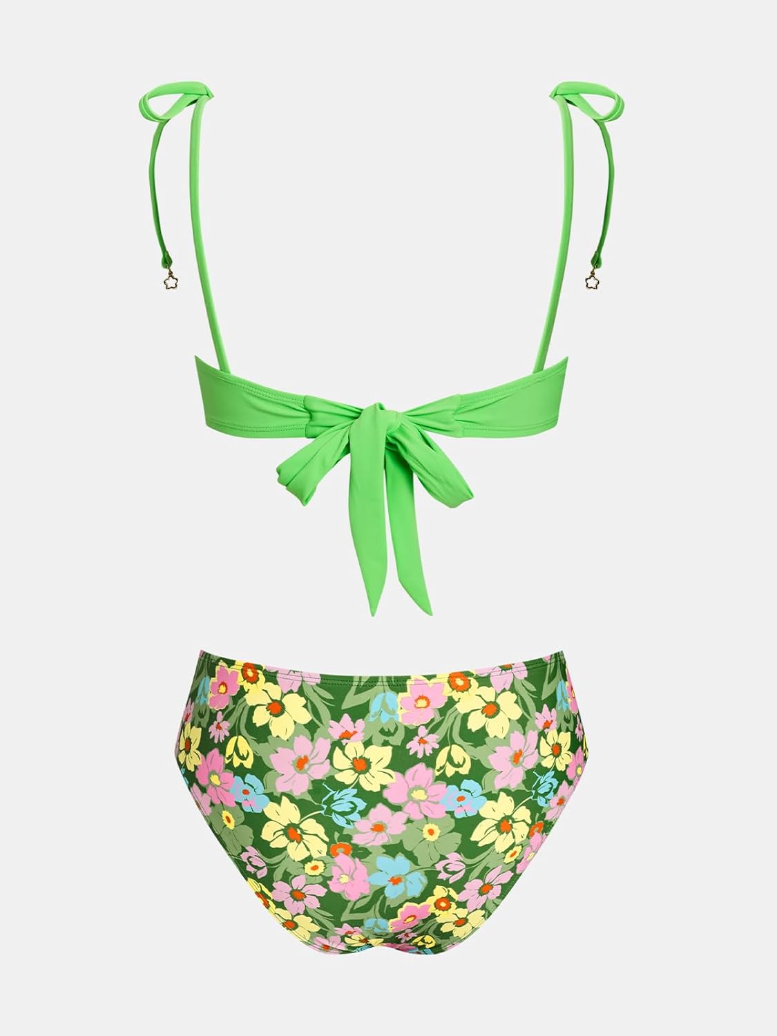CUPSHE Women's Bikini Set Cute Two Piece Swimsuit Scoop Neck Ruffle Trim Bathing Suit Back Self Tie