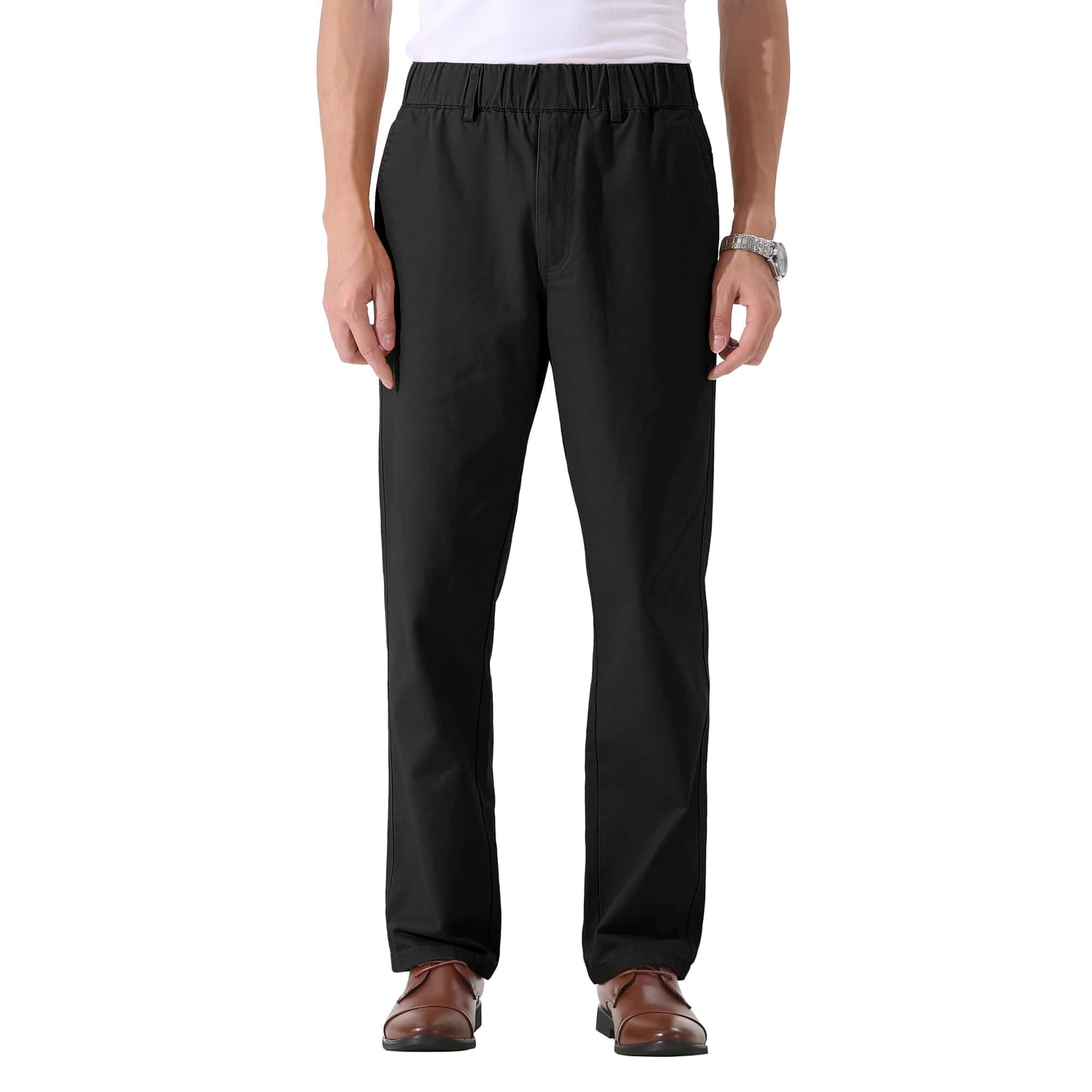Soojun Men's Cotton Relaxed Fit Full Elastic Waist Twill Pants Relaxed