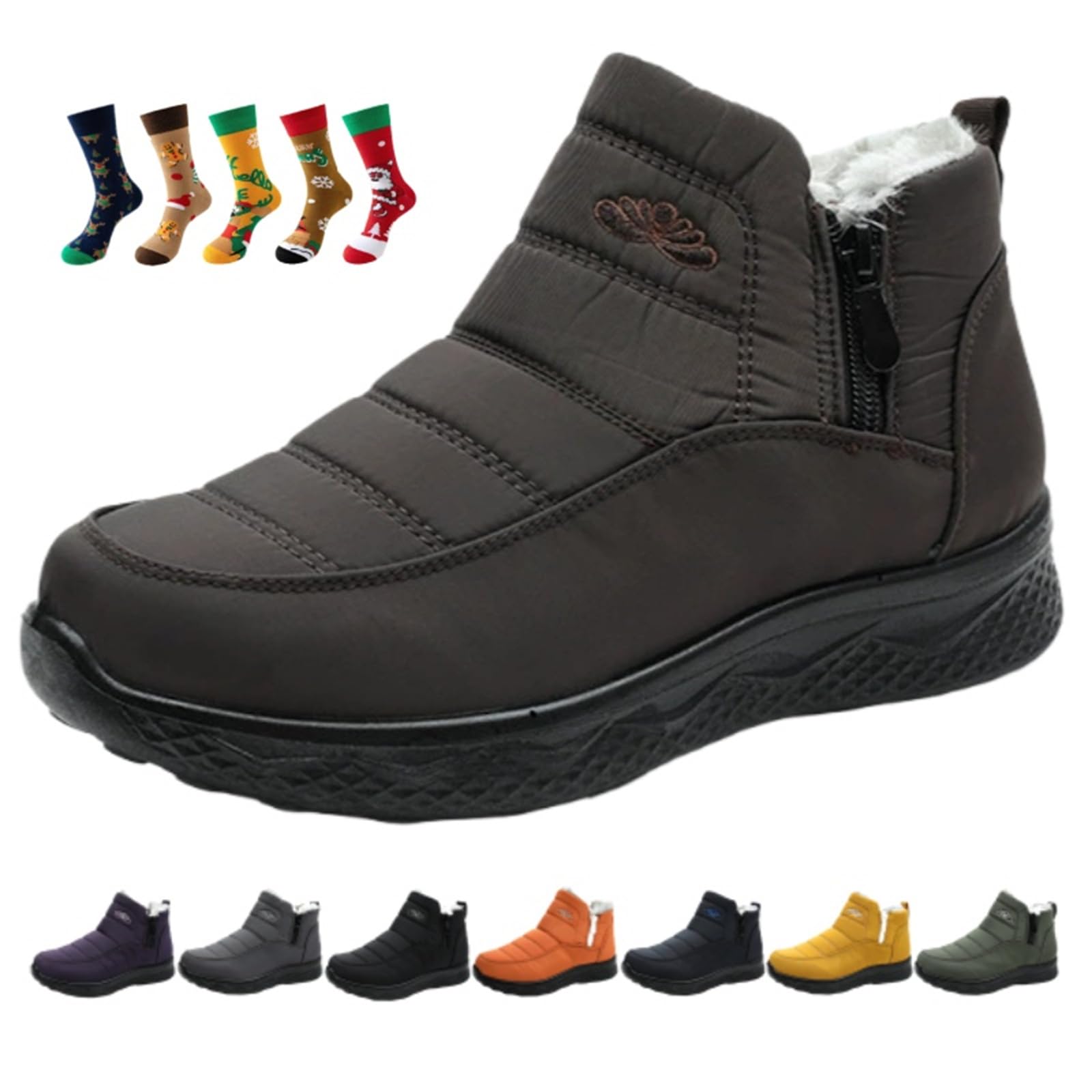 Womens Insulated Snow Boots Shoes Lightweight Waterproof Non-Slip Plush Lined Side Zipper Ankle Booties