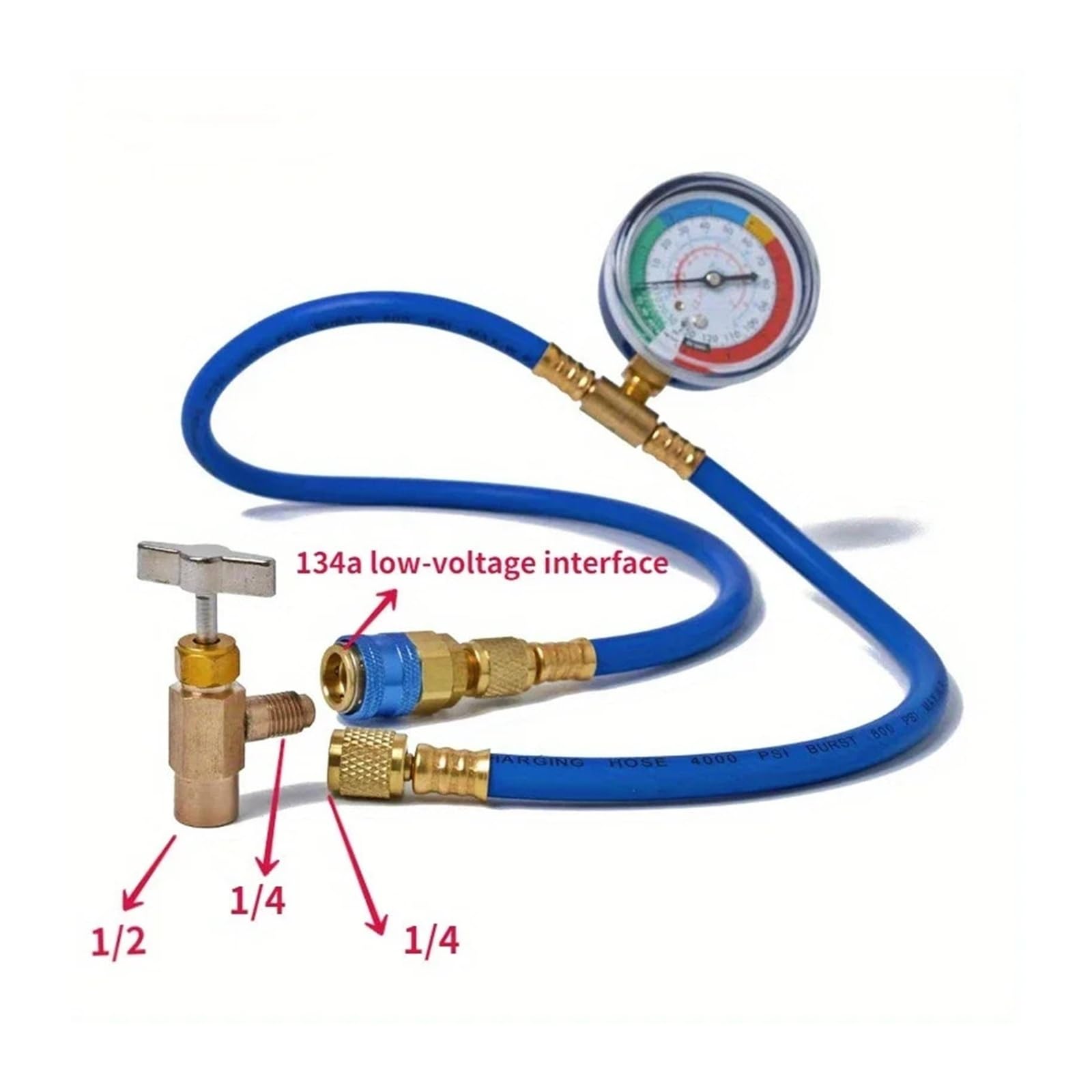 Manguera de medición de Recarga de Aire Acondicionado R134A de CA con manómetro, Kit de medición de presión, reparación también(Style E 3pcs)