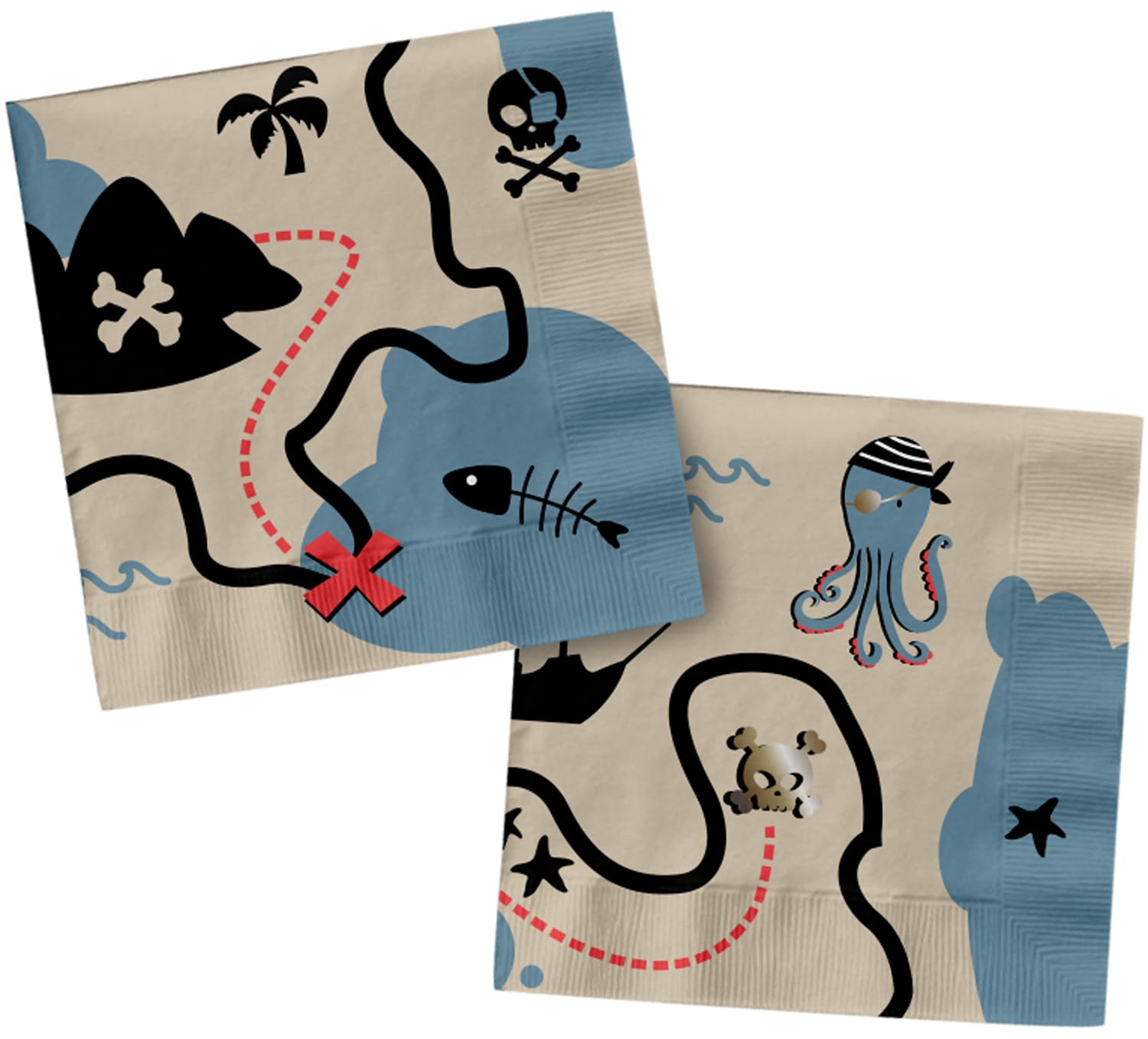 Folat 27469 Pack of 20 Napkins for Children's Birthday Party Decorations Pirate Motif 33 x 33 cm Pirate Party Tableware for Girls and Boys