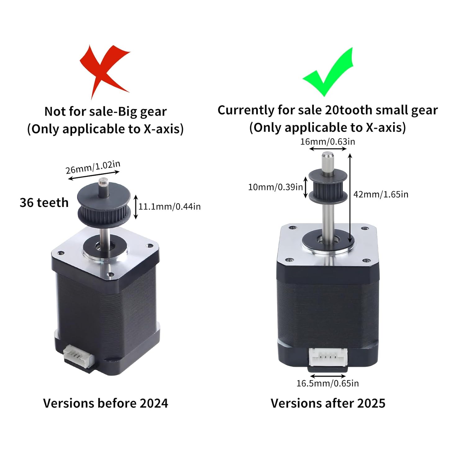 FYSETC 3D Printer Accessories for K1 Max: Replacement X Axis Stepper Motor 42-48mm 20 Teeth Wheel Pulley 1.8 Degree 1.8A Without Connecting Wire Not for K1 K1C K2 Plus