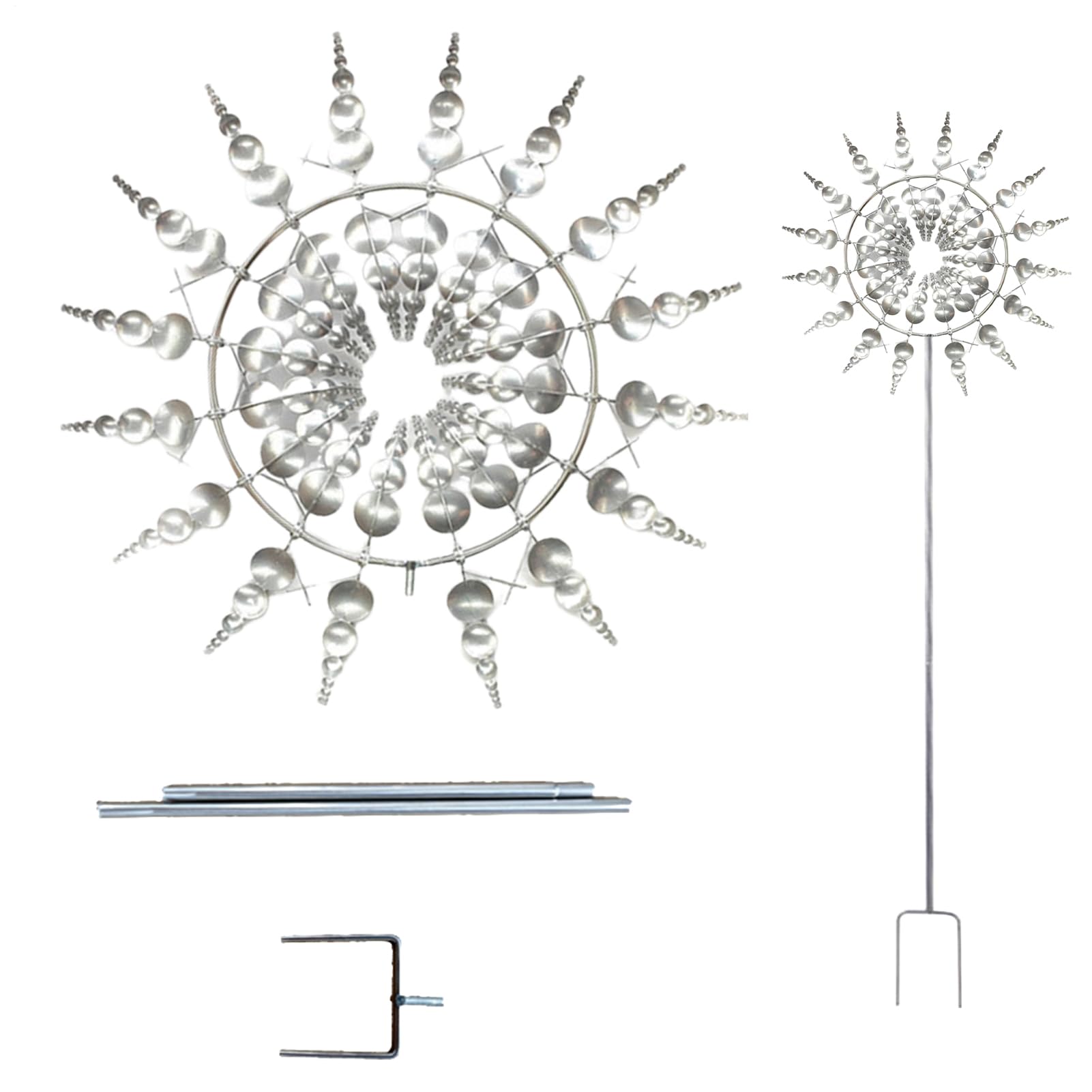 Moulin à vent en métal unique et magique - Carillon cinétique 3D avec piquet de jardin - Sculpture cinétique alimentée par le vent - Attrape-vent pour cour et jardin - Décoration de terrasse