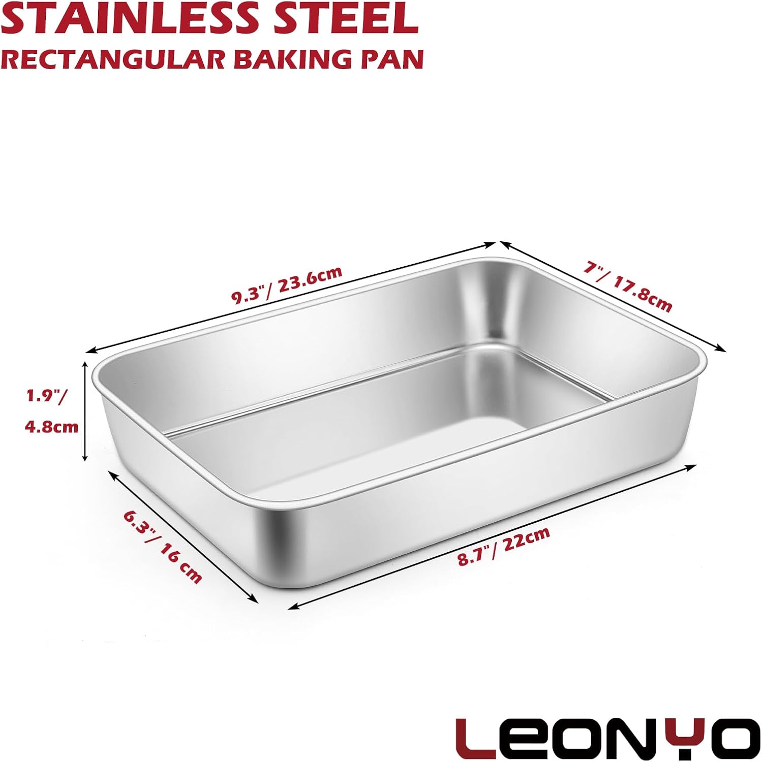 Leonyo 2 Pack Stainless Steel Lasagna Pan, 9.3 x 7 Inch Bakeware Cake Pan for Baking, Rectangle Baking Trays Sheet for Commercial Kitchen, Focaccia Bread, Casserole Dish - 2 Inch Deep - Image 2
