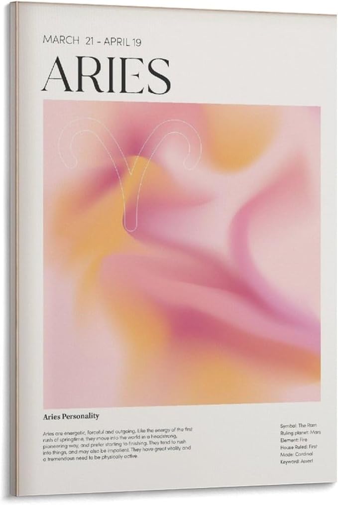 Aries Wall Art Zodiac Poster Printable, Aries Art, Aries Gift, Aries Wall Art, Aries Gifts, Astrolog Art Wall Decoration Poster Family Bar Restaurant Garage Cafe Art Sign Gift 12x18inch(30x45cm)