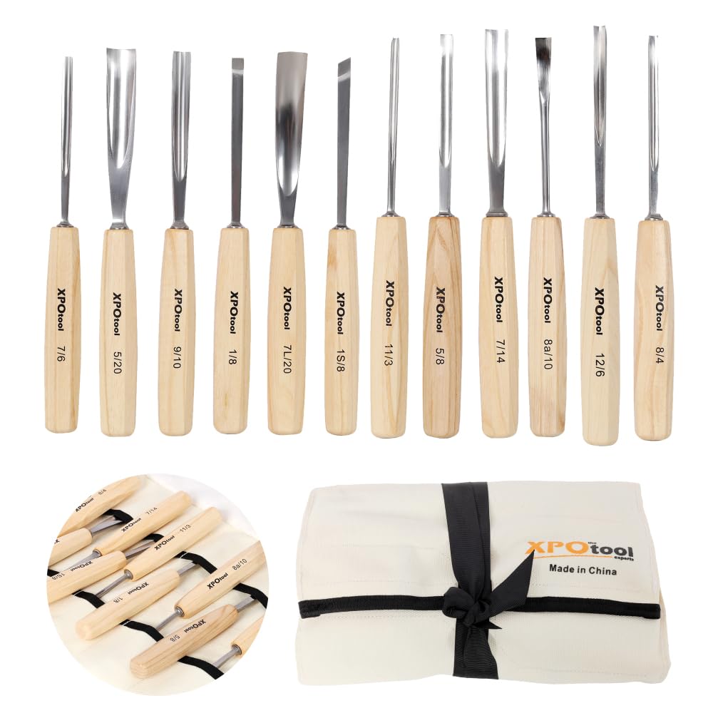 Set di strumenti per intaglio del legno, 12 pezzi, kit professionale per intaglio del legno con scalpello in acciaio 60CRV, manici in salice e borsa di tela, per principianti fai da te