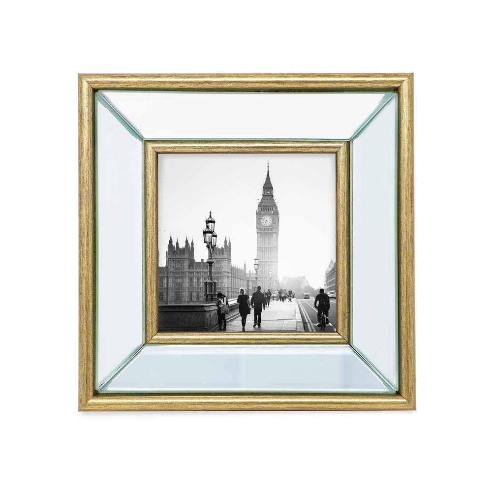 Isaac Jacobs 4x4 Gold Beveled Mirror Picture Frame wDeep Slanted Angle | Classic Mirrored Frame with Deep Slanted Angle Made for Tabletop Photo Gallery and Wall Art 4x4 Gold product thumbnail 3
