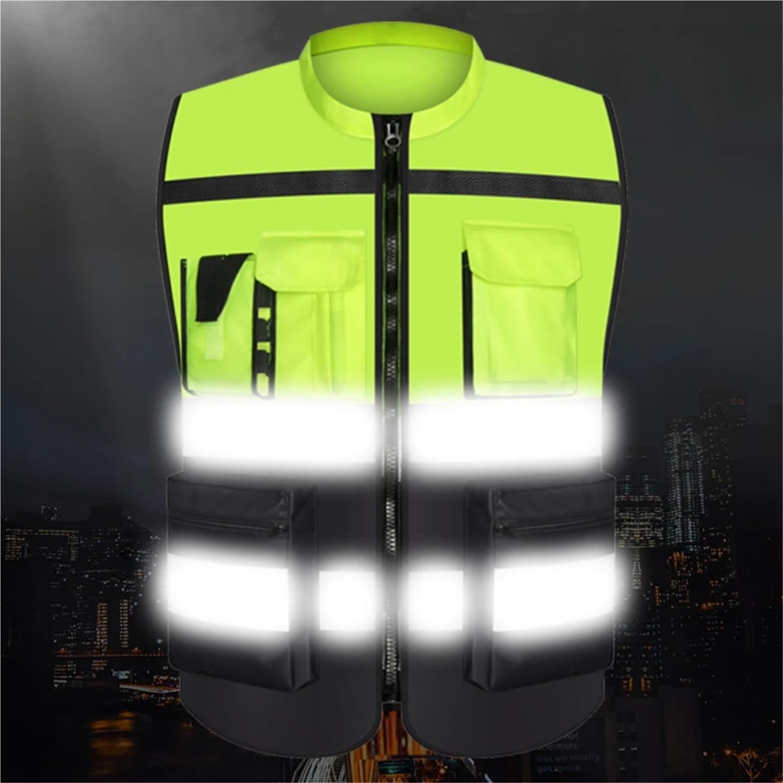Chaleco Reflectante de Alta Visibilidad, Ropa Trabajo, Motociclismo, Deportes al Aire Libre, Seguridad, Chaqueta para la construcción, Trabajos al Aire Libre(L)