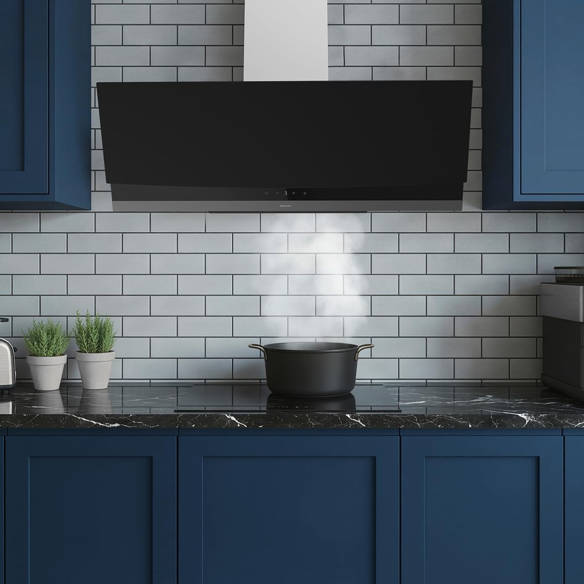 Cecotec Cappa Aspirante 90cm Decorativa Bolero Flux DT 904400 Matt Black A+++. Aspirazione 416,5m³/h, 3 Velocità, Basso Consumo, Motore DC, Controllo del Movimento e Touch, Vetro Opaco, Corpo Inox - 3