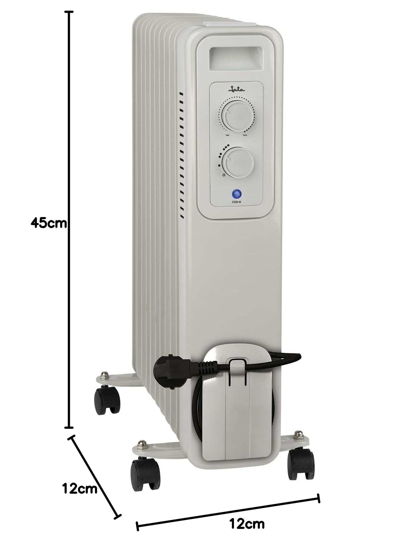 JATA JCRA2311 - Radiador Electrico bajo consumo de aceite de 11 módulos. 3 potencias de calor (1000-1500-2500 W) Máxima seguridad. Fácil de transportar