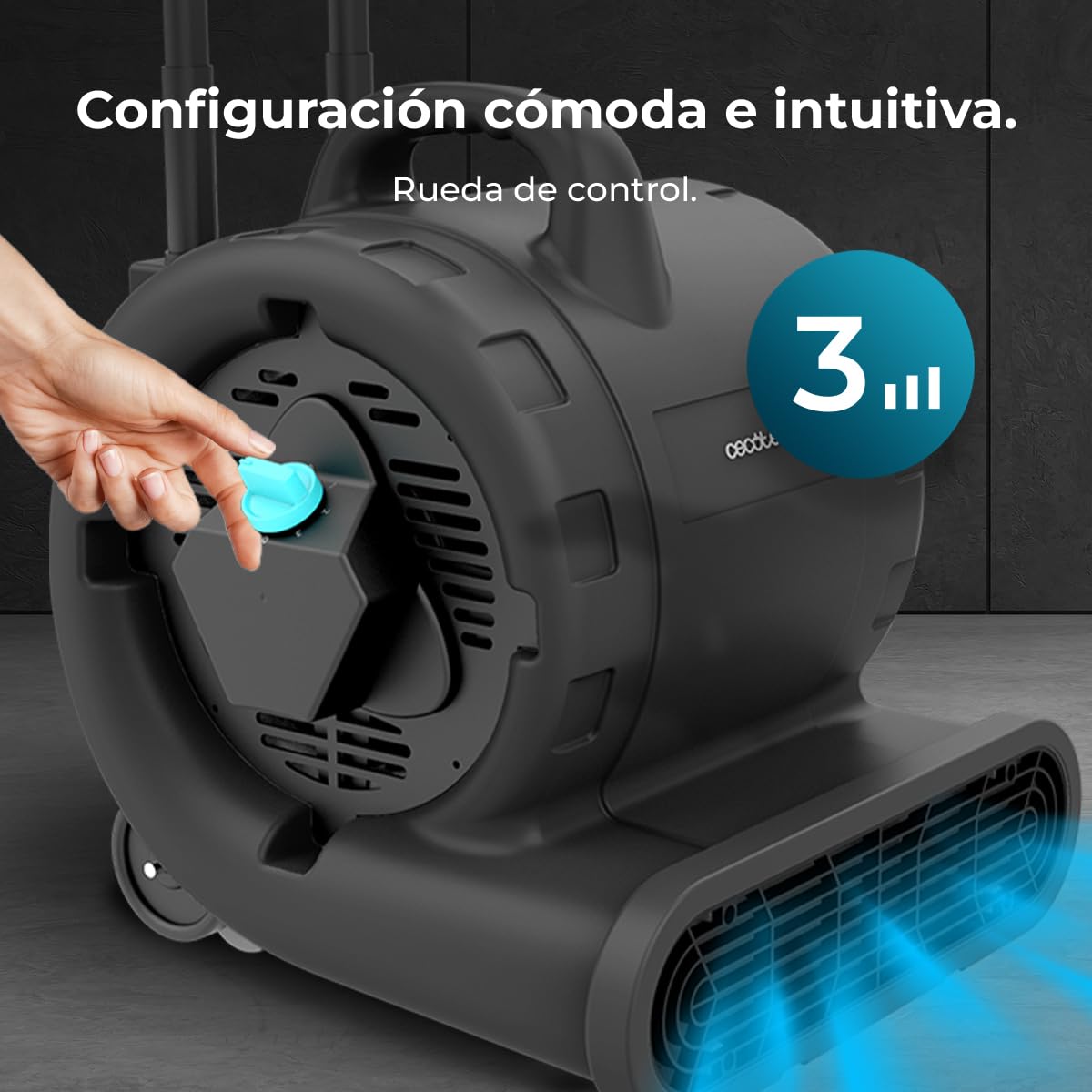 Cecotec Souffleur de Sol Ventilateur de Séchage Blowindustry 6000 Flowfloor, 600W, 1350 Tr/min, 3 Vitesses, Débit d'Air 2700 m³/h, Roues et Poignée Rétractable, Contrôle Intuitif, Facile à Transporter