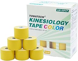 トワテック キネシオロジーテープ カラー 50mm×5m×6巻 （ライトブルー／ネイビー／ピンク／イエロー） キネシオ キネシオテープ テーピング 伸縮 捻挫 指 膝 足首 手首 肩 ふくらはぎ 筋肉サポート 怪我予防 スポーツ カラー