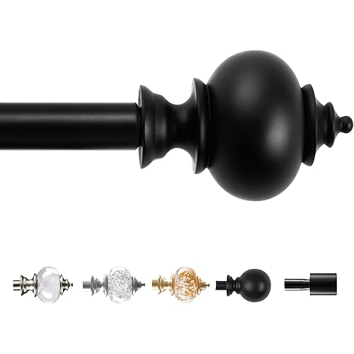 Deconovo Black Curtain Rods for Windows 48 to 84 Inches, Standard Adjustable Decorative Single Window Curtain Rod Set, 3/4 Inch Diameter Steel Tube with Black Finish