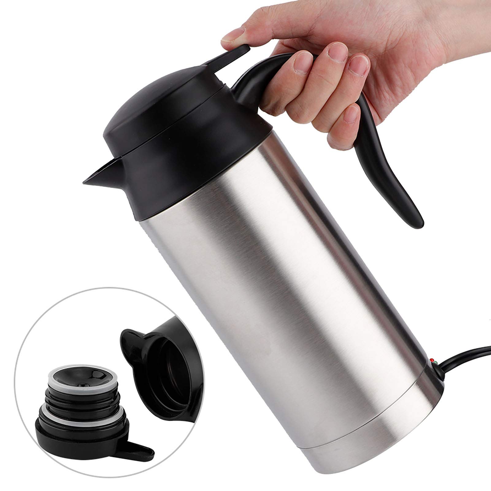 Tetera eléctrica de acero inoxidable de 750 ML para coche, reemplazo de té y café para termo, taza de calentamiento de agua, 12 V