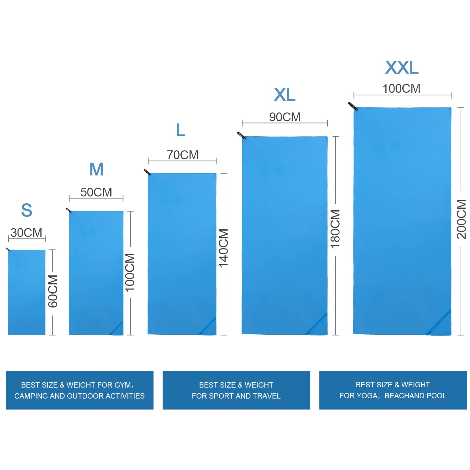 Eono Asciugamano in Microfibra, Spiaggia Si asciuga Rapidamente, Super Assorbente, Compatto, Perfetto per Lo Sport, Viaggi, Campeggio, Palestra, Piscina