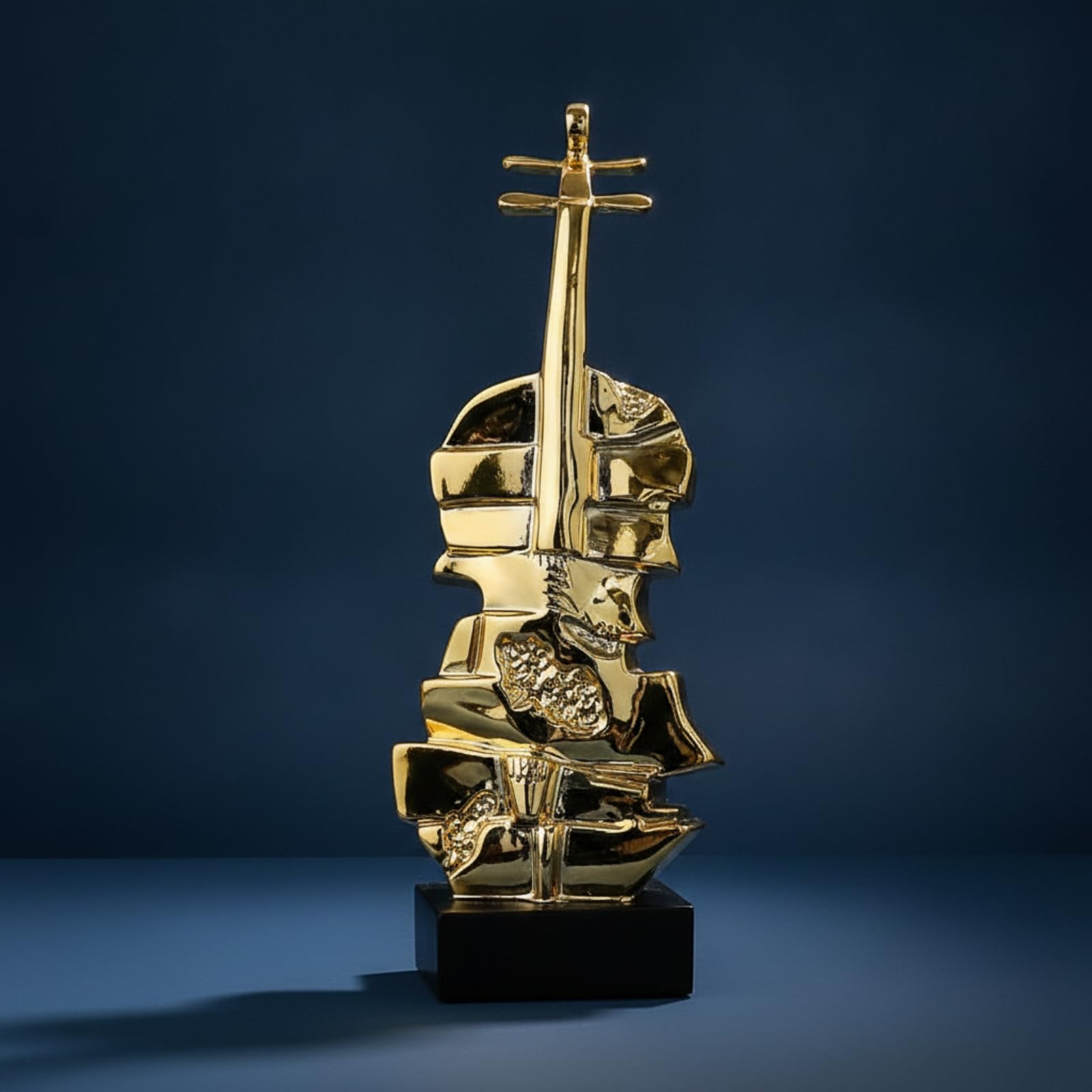 Colcolo Figurilla Violín con Acabado Dorado Brillante y Base Rectangular Negra para coración Escritorio Estante y Oficina Acuado para Regalo coración l Hogar