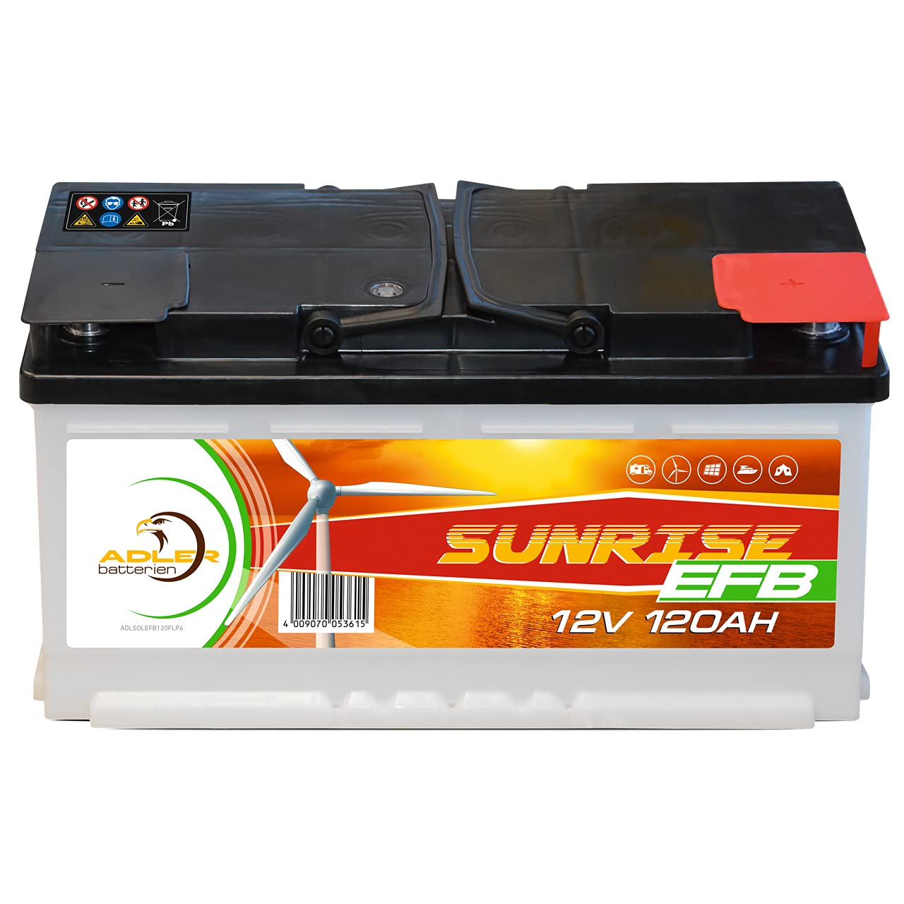Solarbatterie 12V 120Ah Adler Batterie Wohnmobil Boot Camping ersetzt 90Ah 100Ah