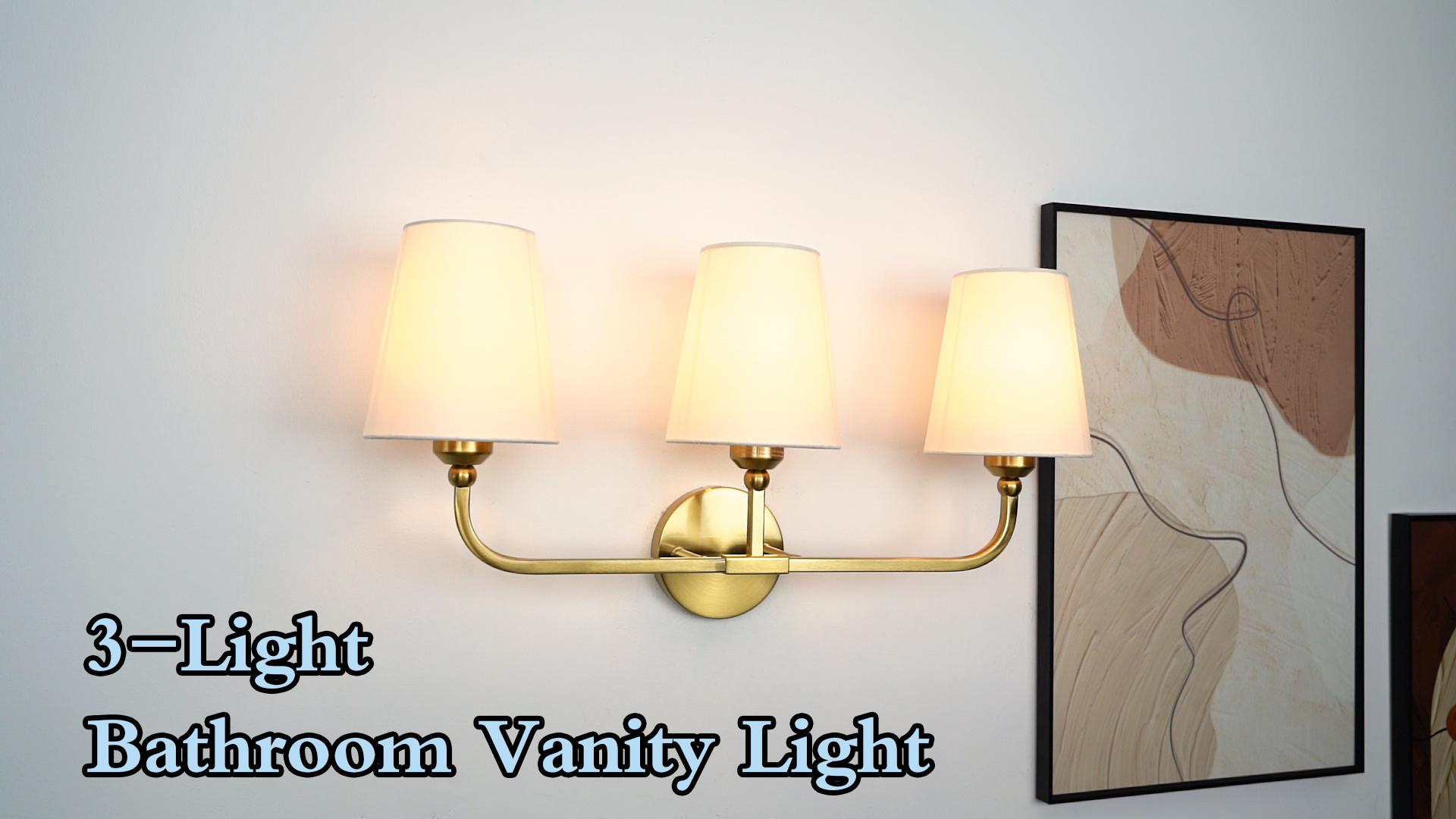 Image of Bathroom Vanity Light, Matte Black Bathroom Lighting Fixtures Over Mirror | 3-Light Bathroom Light Fixtures with Flared White Fabric Shade, E26 Socket (ETL Listed)
