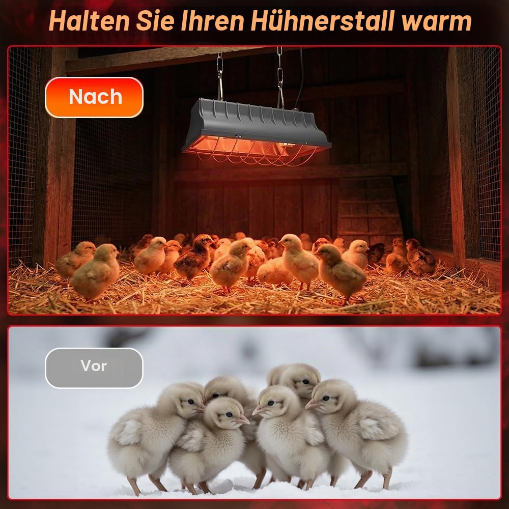 Golgner Rotlichtlampe Wärmelampe für Küken, 175W Heizlampe Hühnerstall, Wärmelampe Hühner, Wärmelampe Tiere, Ferkellampe Kückenlampe mit Schalter, für Küken, Ferkel, Welpen, Enten