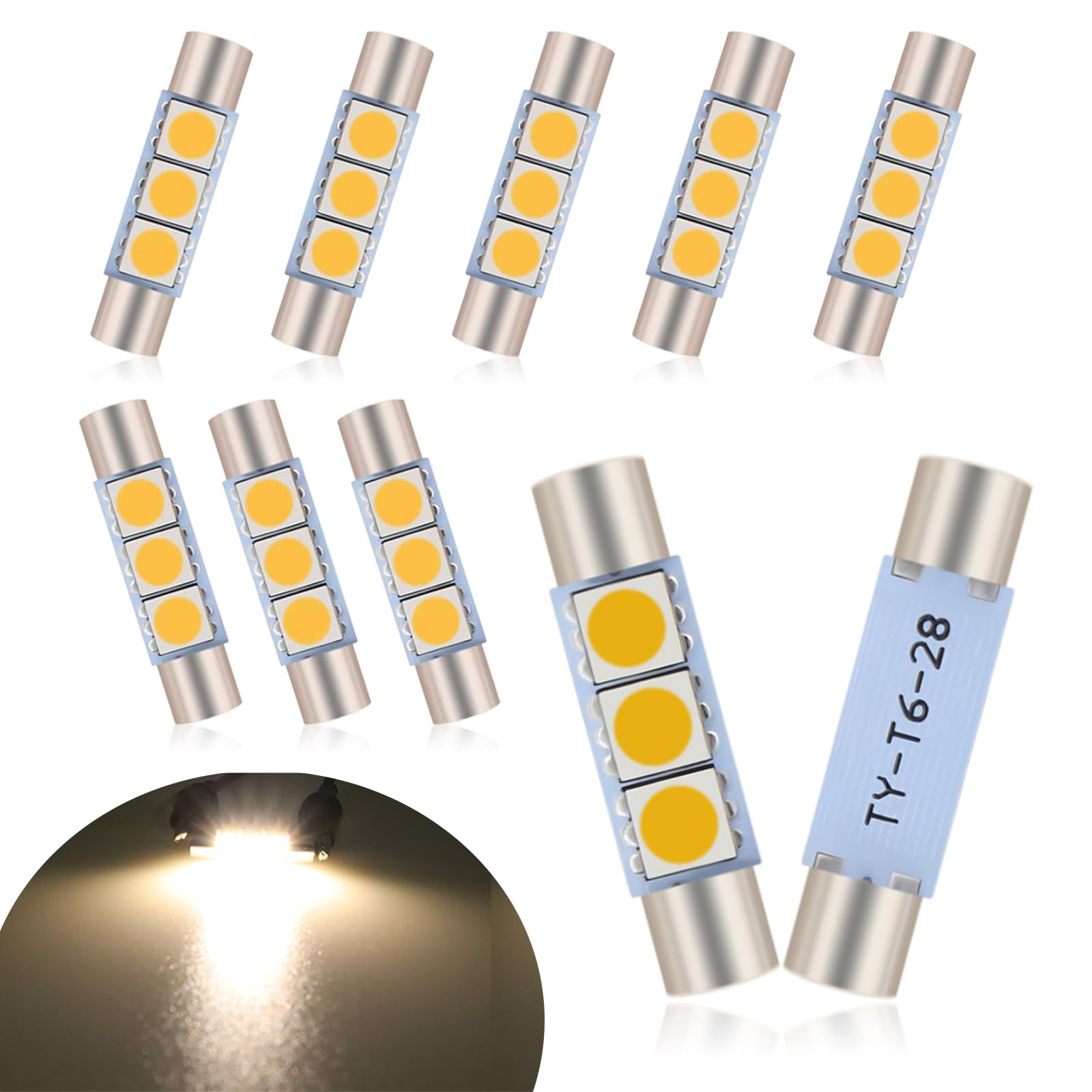 10 Pack 28MM LED Car Reading Light, Super Bright Waterproof Vehicle Makeup Light Replacements, Universal No Delay Automotive Roof Light for Truck SUV Car (Warm White Light)