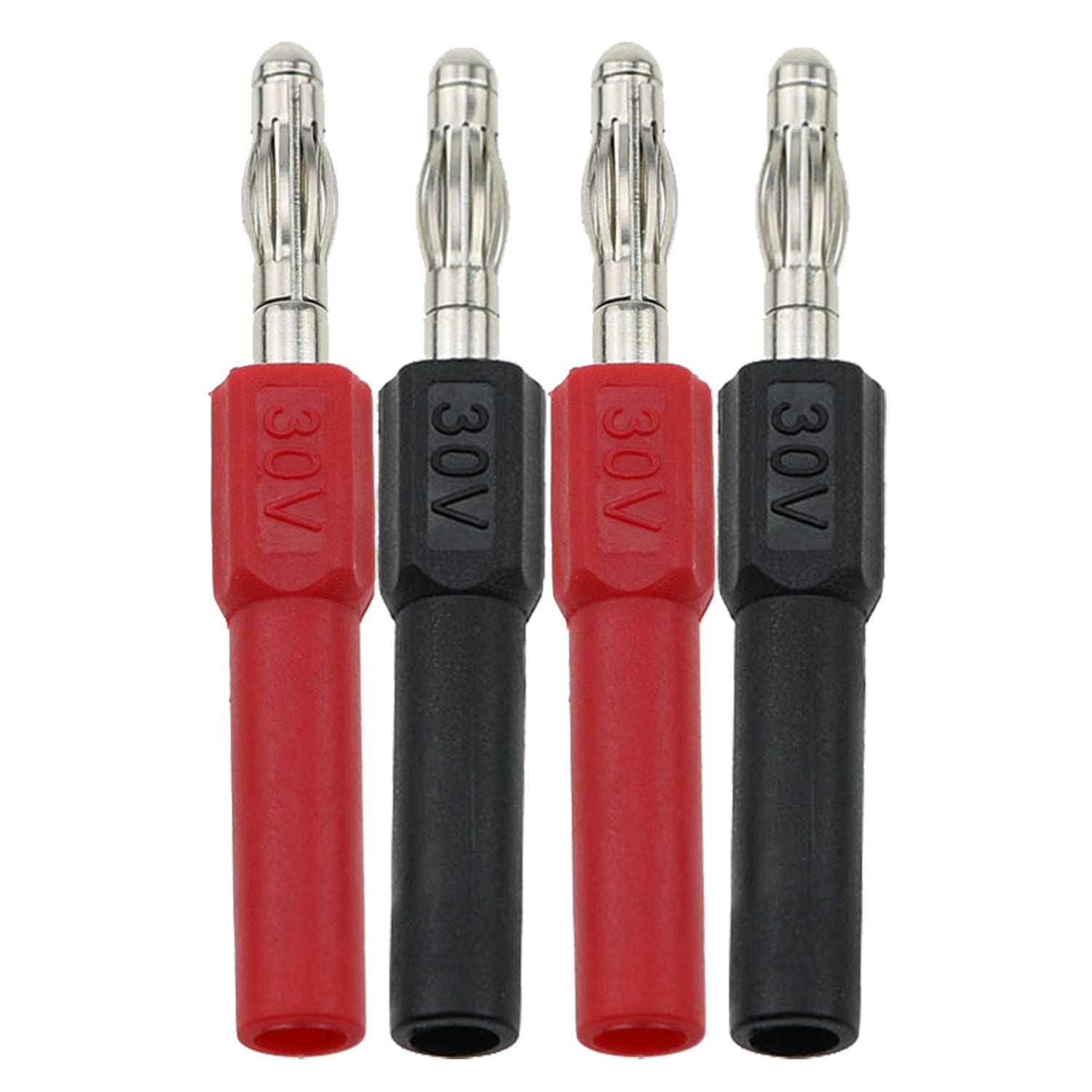 4mm Banana Socket ZZHXSM 4PCS Black and Red 4mm Male to Female Banana Jack Adapter Coupler Connector Extension Insulated 30V AC / 60V DC 10A Copper Banana Plug
