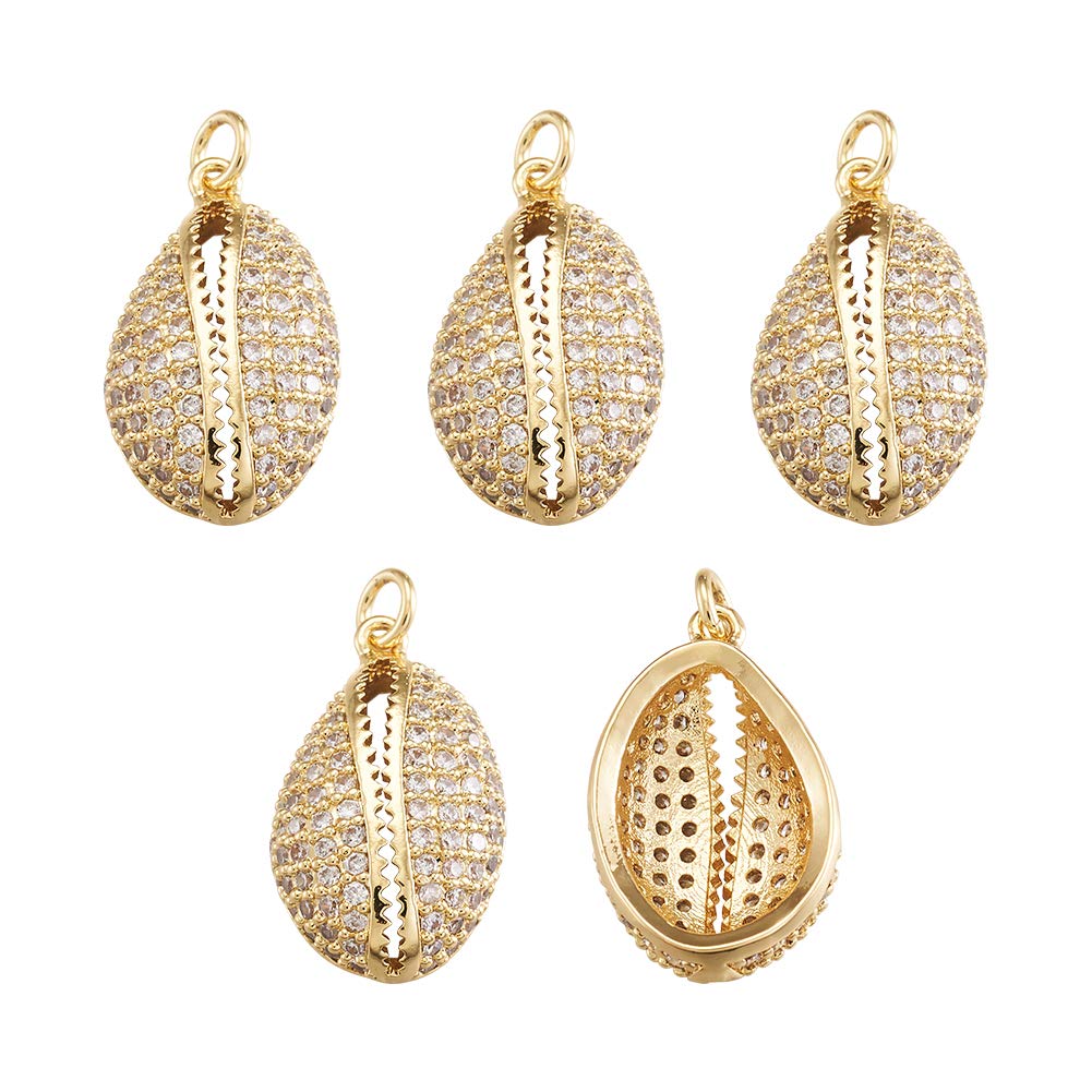 PandaHall 5pcs Crystal Cubic Zirconia Shell Charms Pendant 24x12.5x6mm Clear Rhinestone Diamante Pendants for Necklace Bracelet Earring Jewelry Making