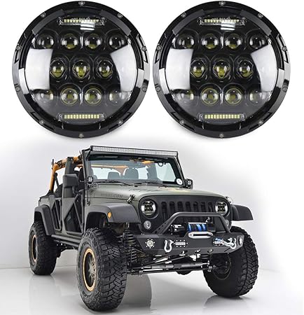 Amazon Xinyou Led 7インチ ヘッドライト Jk ラングラー ジープ プロジェクター ヘッドランプ75w Led 最新型hi Lo切り替え Drl付き 長寿命 ２個 ブラック ヘッドライト本体 車 バイク