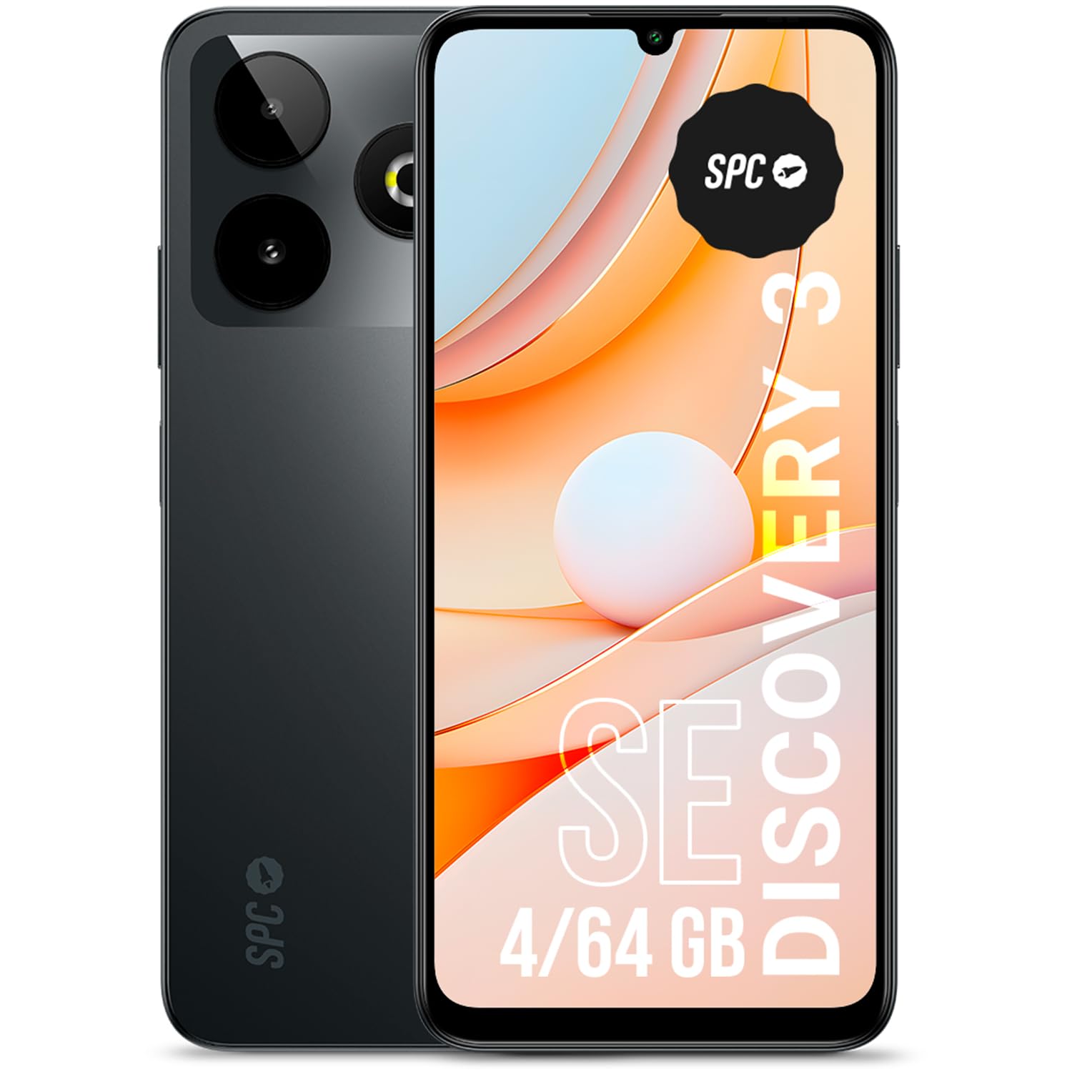 SPC Discovery 3 SE - Smartphone 6,8“ HD+ | 64GB interner Speicher und 4GB RAM | 13MP Dual Cam AI | NFC und Biometrie | Android 14 | Akku 5000mAh - Farbe Dark Matter