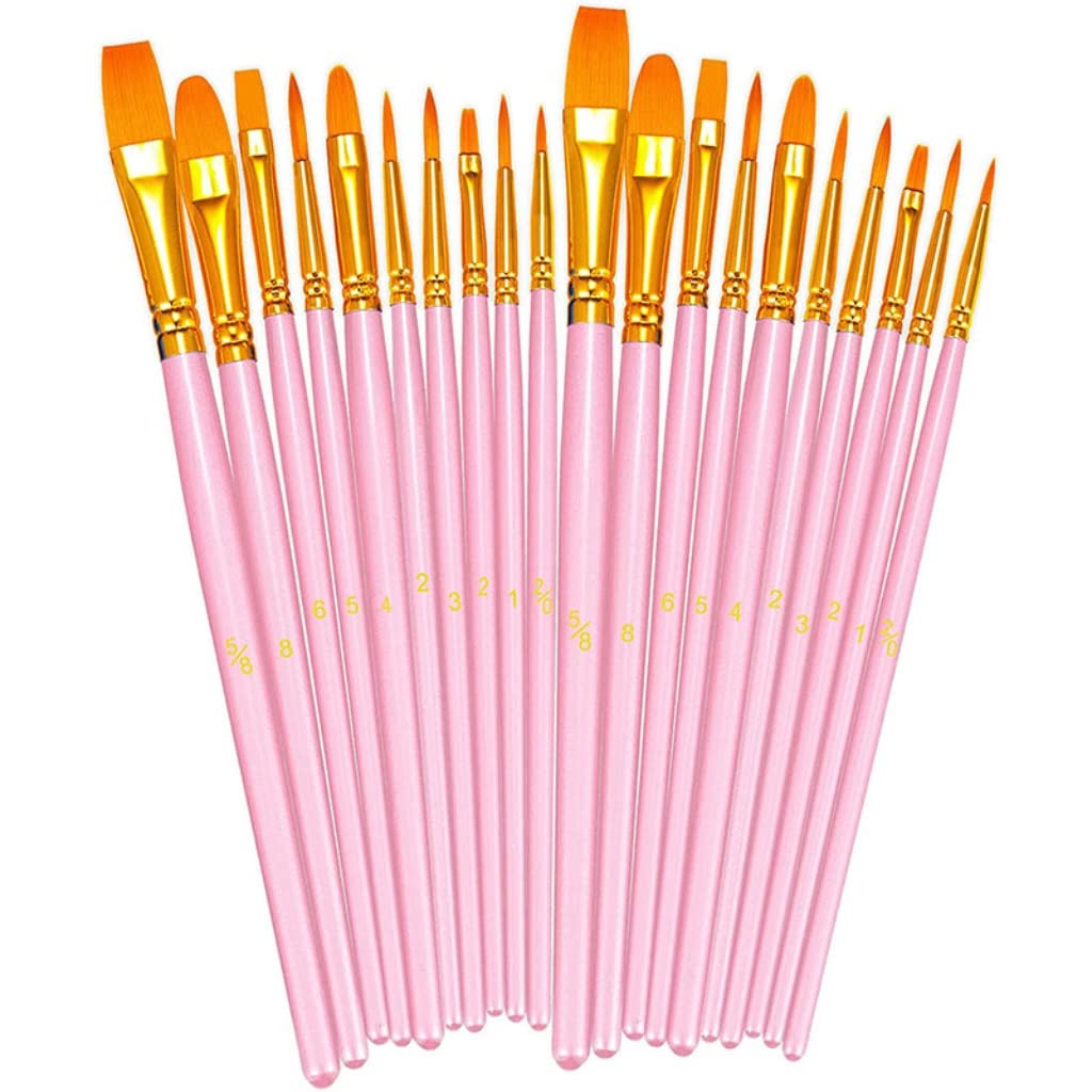 Set di 20 pennelli per Pittura a Punta Tonda, in Nylon, per artisti, acrilici, per Olio, Acquerello, D-Come Mostrato,D-As Shown